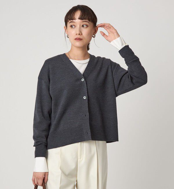 UNITED ARROWS green label relaxing「ウール スムース Vネック カーディガン ウォッシャブル」|カーディガン|MD.GRAY