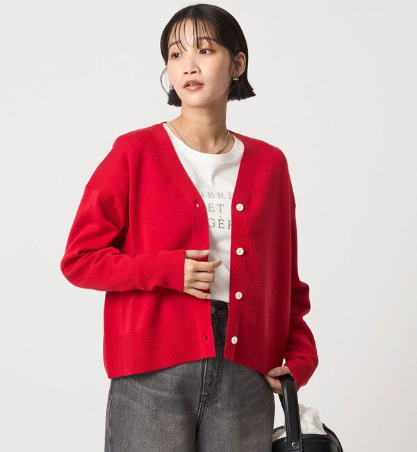 UNITED ARROWS green label relaxing「ウール スムース Vネック カーディガン ウォッシャブル」|カーディガン|RED