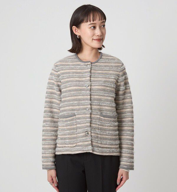 UNITED ARROWS green label relaxing「ミックスツイードライク ノーカラー ニット カーディガン」|カーディガン|
