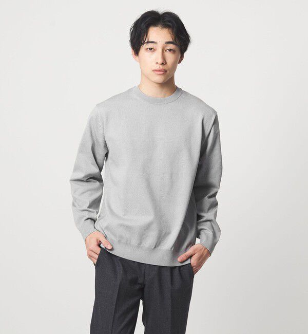 UNITED ARROWS green label relaxing「A+ MOULINE ポリエステル クルーネック ニット -ウォッシャブル-」|ニット・セーター|MD.GRAY