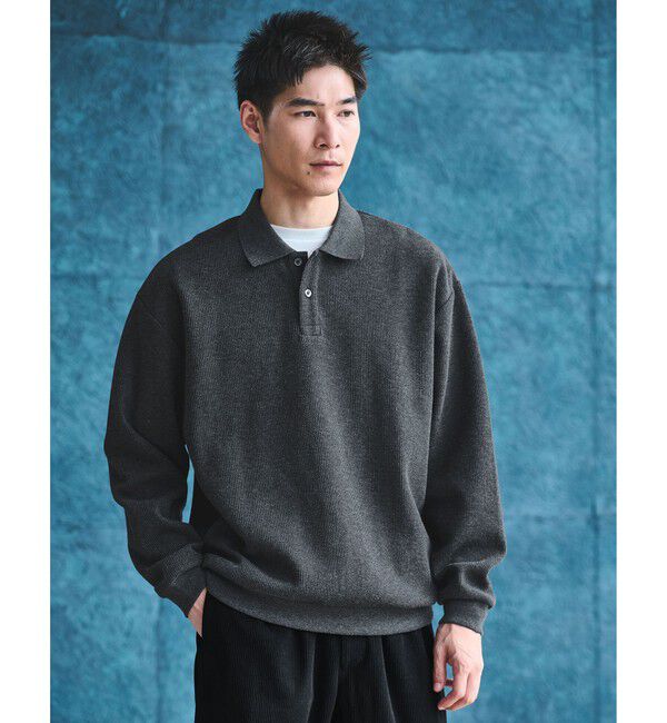 UNITED ARROWS green label relaxing「ワッフル 長袖 ポロシャツ カットソー」|ポロシャツ|DK.GRAY