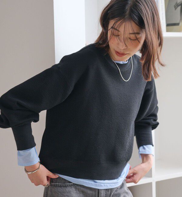 UNITED ARROWS green label relaxing「【WEB限定】＜at ease＞フクレ ジャカード プルオーバー カットソー」|Tシャツ・カットソー|BLACK