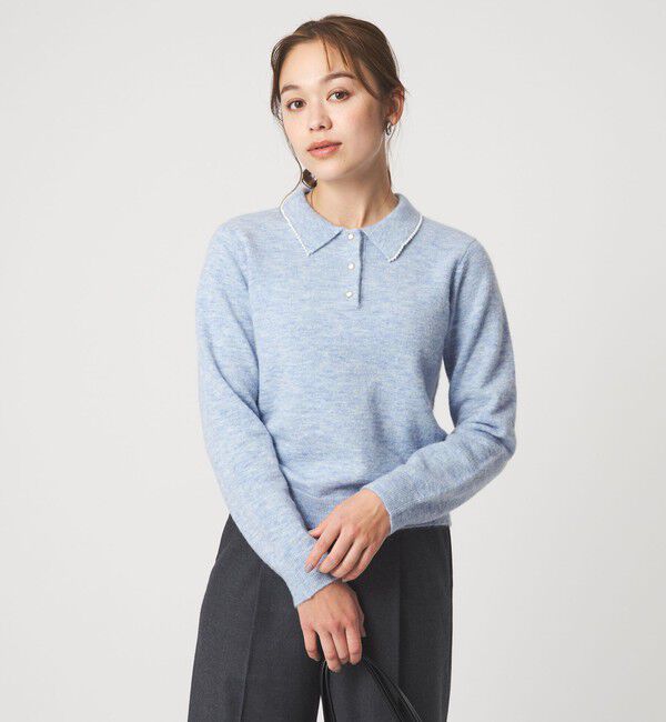 UNITED ARROWS green label relaxing「襟付き フェイクパール プルオーバー ニット ウォッシャブル」|ニット・セーター|