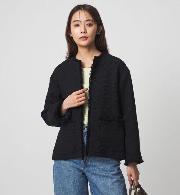 UNITED ARROWS green label relaxing「［size SHORTあり］ミックス ツイードライク ポケット ノーカラー ジャケット」|ノーカラージャケット|