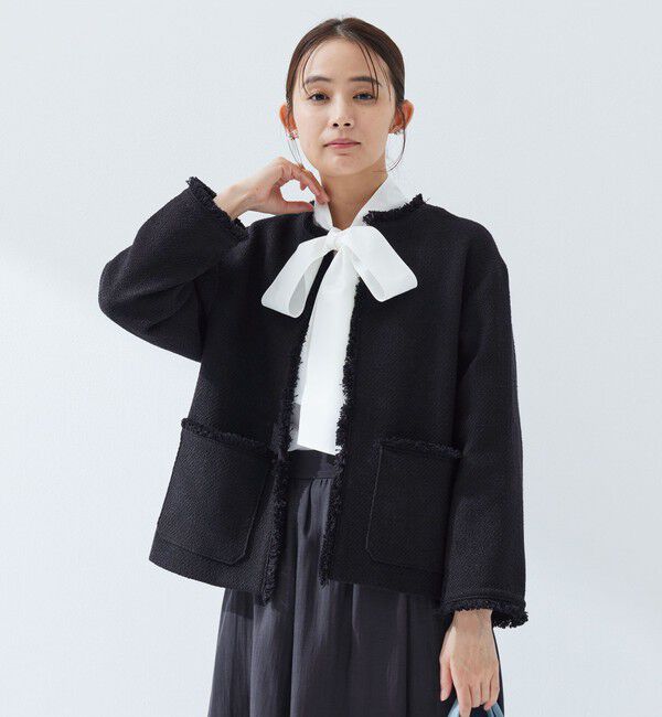 UNITED ARROWS green label relaxing「［size SHORTあり］ミックス ツイードライク ポケット ノーカラー ジャケット」|ノーカラージャケット|