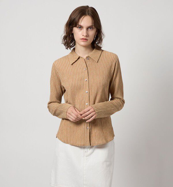 STEVEN ALAN「＜Steven Alan＞クレープ チェック ロングスリーブ シャツ」|シャツ・ブラウス|BEIGE