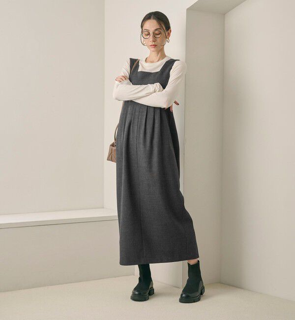 BEAUTY&YOUTH UNITED ARROWS「【WEB限定 Wardrobe DAILY MINIMAL】ウールライクメランジ スクエアネックワンピース ウォッシャブル」|ワンピース|DK.GRAY