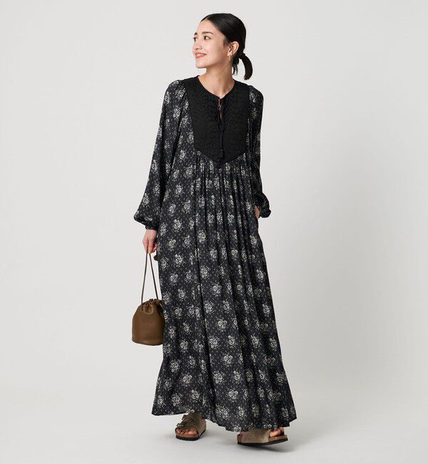 BEAUTY&YOUTH UNITED ARROWS「【別注】＜ne Quittez pas＞プリントヨークドレス」|ワンピース|BLACK