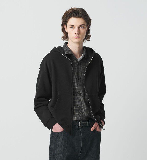 BEAUTY&YOUTH UNITED ARROWS「クラッシュ スウェット ジップ フーディ」|パーカー|BLACK