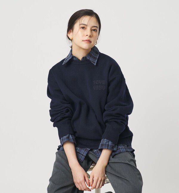 BEAUTY&YOUTH UNITED ARROWS「ロゴクルーネック ニットプルオーバー ウォッシャブル」|ニット・セーター|NAVY