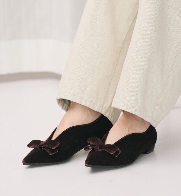 BEAUTY&YOUTH UNITED ARROWS「ベルベット リボン Vカット フラットシューズ」|バレエシューズ|