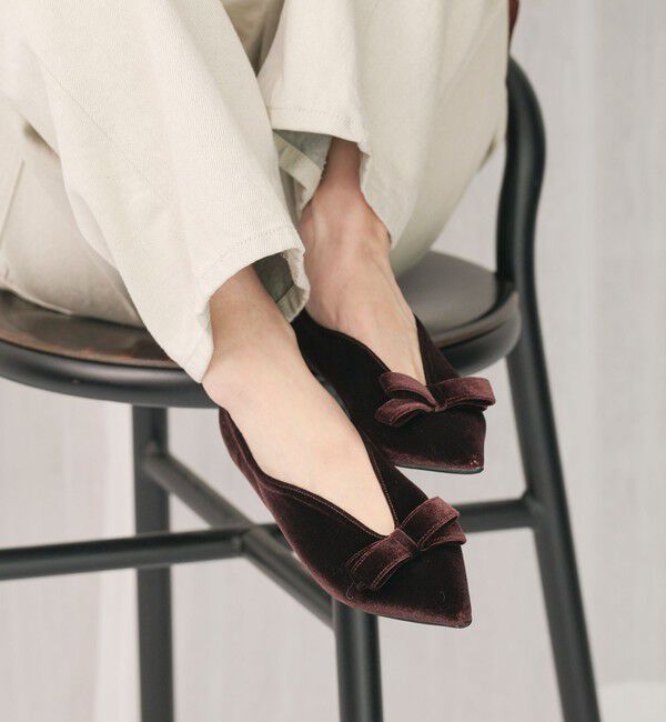 BEAUTY&YOUTH UNITED ARROWS「ベルベット リボン Vカット フラットシューズ」|バレエシューズ|