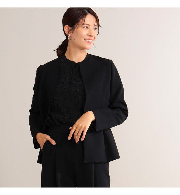 Demi-Luxe BEAMS 「トリアセ ペプラムジャケット＊」|ノーカラージャケット|BLACK