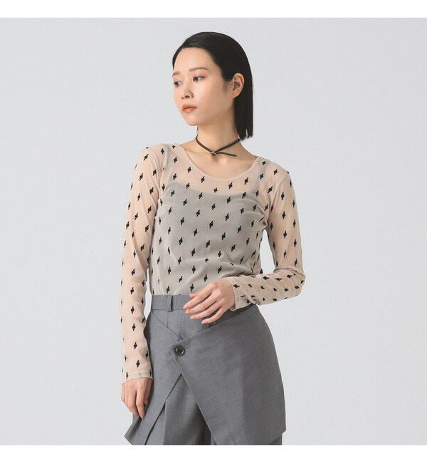 Ray BEAMS 「フロッキー プリント シアー ラウンドネック トップス」|Tシャツ・カットソー|BEIGE