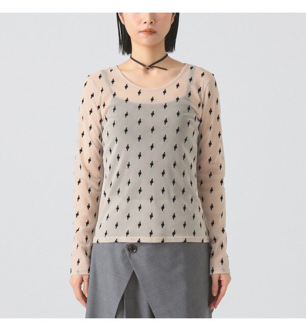 Ray BEAMS 「フロッキー プリント シアー ラウンドネック トップス」|Tシャツ・カットソー|