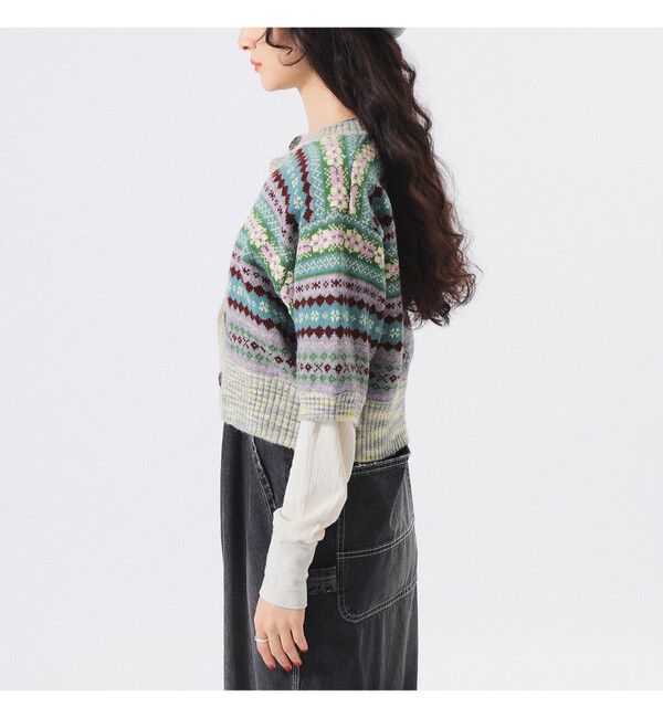 BEAMSBOY「フェアアイル 5分袖 カーディガン」|ベスト・ジレ|