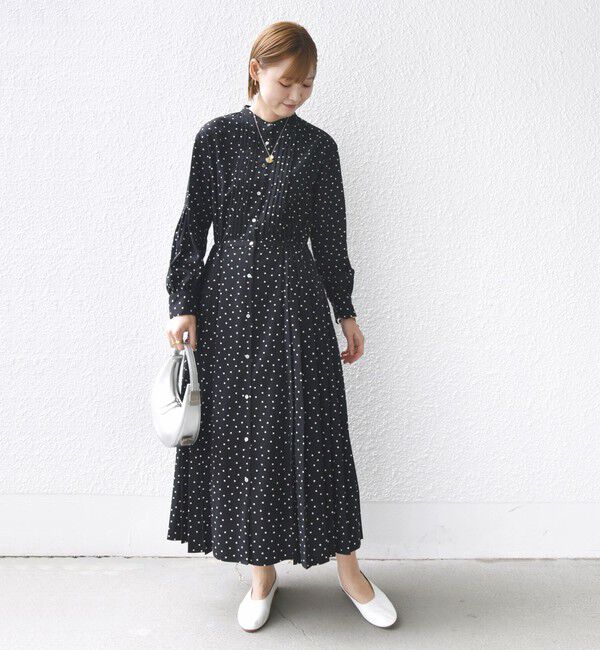 SHIPS for women「【WEB限定】〈手洗い可能〉ドット / 花柄 バンドカラー サイド プリーツ ワンピース」|ワンピース|
