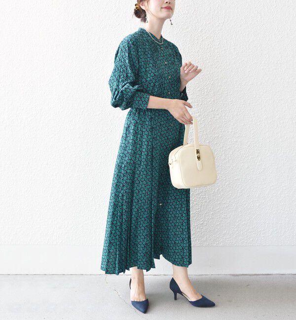 SHIPS for women「【WEB限定】〈手洗い可能〉ドット / 花柄 バンドカラー サイド プリーツ ワンピース」|ワンピース|