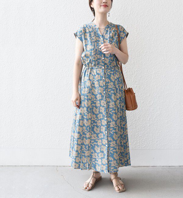 SHIPS for women「【WEB限定】〈洗濯機可能〉ドット 花柄 サイド プリーツ フレンチスリーブ ワンピース」|ワンピース|