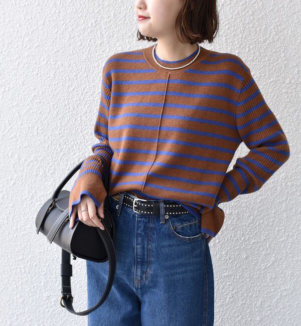 SHIPS for women「【WEB限定】〈手洗い可能〉ボーダー リブ スリーブ ベーシック ニット」|ニット・セーター|