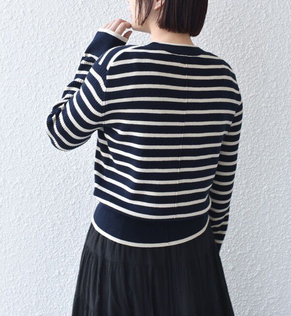 SHIPS for women「【WEB限定】〈手洗い可能〉ボーダー リブ スリーブ ベーシック ニット」|ニット・セーター|