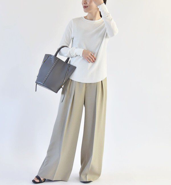 quaranciel「quaranciel:〈洗濯機可能〉ワッフル クルーネック ラウンドヘム カットソー」|Tシャツ・カットソー|