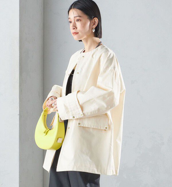 SHIPS for women「〈撥水加工/手洗い可能〉綿 ナイロン ギャバ ノーカラー ミディ コート 24SS ◇」|ノーカラーコート|