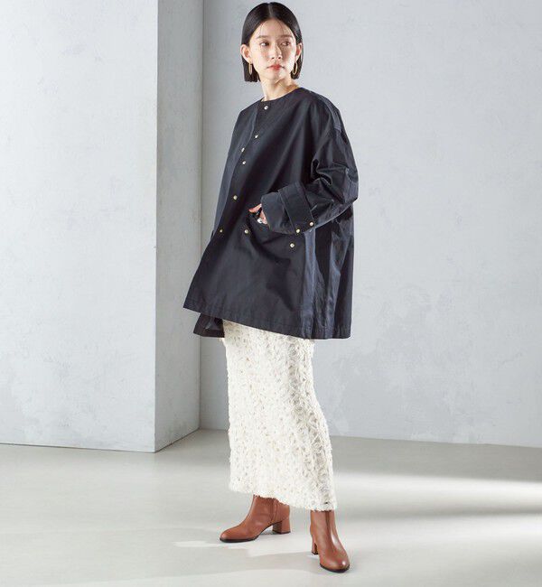SHIPS for women「〈撥水加工/手洗い可能〉綿 ナイロン ギャバ ノーカラー ミディ コート 24SS ◇」|ノーカラーコート|