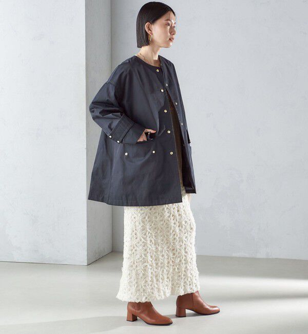 SHIPS for women「〈撥水加工/手洗い可能〉綿 ナイロン ギャバ ノーカラー ミディ コート 24SS ◇」|ノーカラーコート|