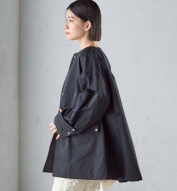 SHIPS for women「〈撥水加工/手洗い可能〉綿 ナイロン ギャバ ノーカラー ミディ コート 24SS ◇」|ノーカラーコート|