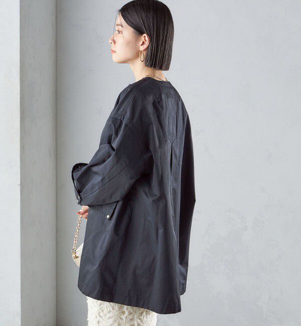 SHIPS for women「〈撥水加工/手洗い可能〉綿 ナイロン ギャバ ノーカラー ミディ コート 24SS ◇」|ノーカラーコート|