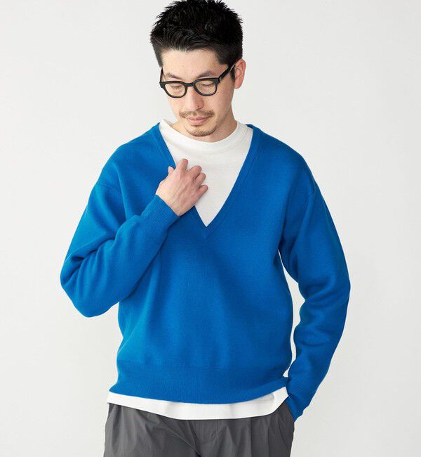 SHIPS「SHIPS: ダブルフェイス コットンカシミヤ Vネック 長袖 ニット」|ニット・セーター|