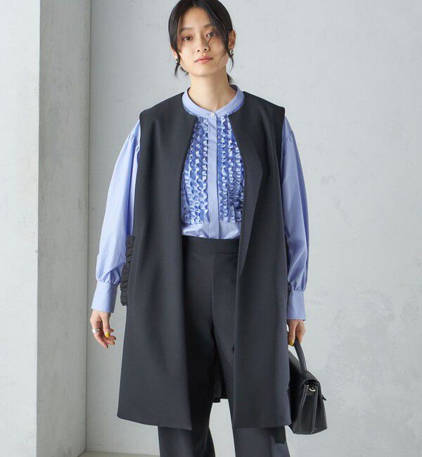 SHIPS for women「【SHIPS別注】kaene:〈洗濯機可能〉ハイストレッチ ダンボール フリル ジレ」|ベスト・ジレ|