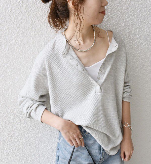 SHIPS any「SHIPS any:〈洗濯機可能〉ワッフル ヘンリーネック ラウンドヘム プルオーバー」|Tシャツ・カットソー|