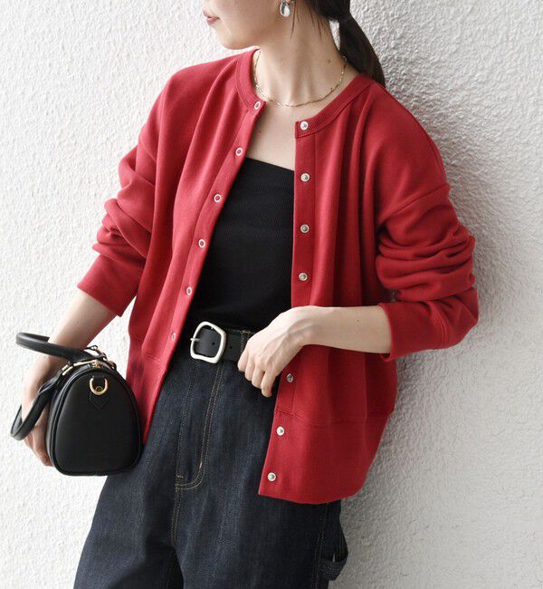 SHIPS any「【WEB限定】SHIPS any: USA コットン 裏起毛 コンパクト スナップ カーディガン」|カーディガン|レッド