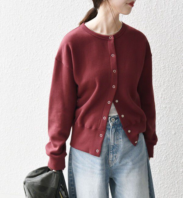 SHIPS any「【WEB限定】SHIPS any: USA コットン 裏起毛 コンパクト スナップ カーディガン」|カーディガン|ワイン