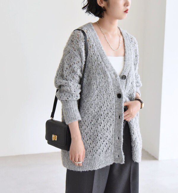 quaranciel「quaranciel:〈手洗い可能〉スパンコール Vネック ニット カーディガン」|カーディガン|ライトグレー
