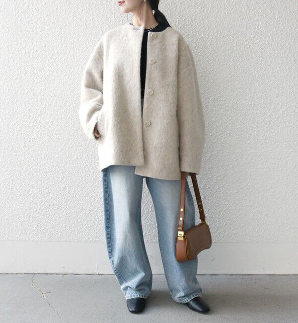 SHIPS any「《一部追加予約》SHIPS any: シャギー ノーカラー コクーン コート」|ノーカラーコート|