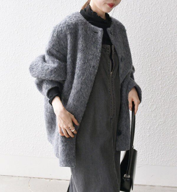 SHIPS any「《一部追加予約》SHIPS any: シャギー ノーカラー コクーン コート」|ノーカラーコート|