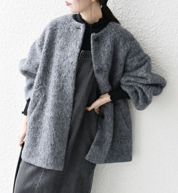 SHIPS any「《一部追加予約》SHIPS any: シャギー ノーカラー コクーン コート」|ノーカラーコート|