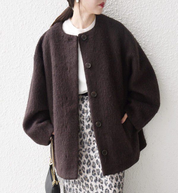 SHIPS any「《一部追加予約》SHIPS any: シャギー ノーカラー コクーン コート」|ノーカラーコート|