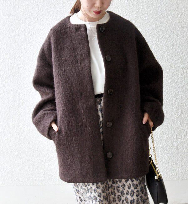 SHIPS any「《一部追加予約》SHIPS any: シャギー ノーカラー コクーン コート」|ノーカラーコート|