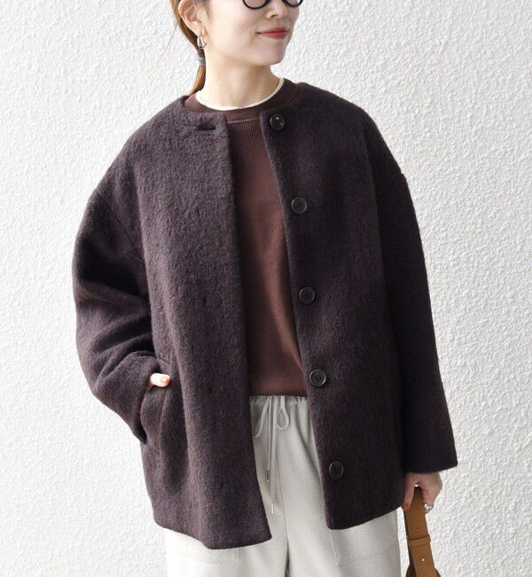 SHIPS any「《一部追加予約》SHIPS any: シャギー ノーカラー コクーン コート」|ノーカラーコート|