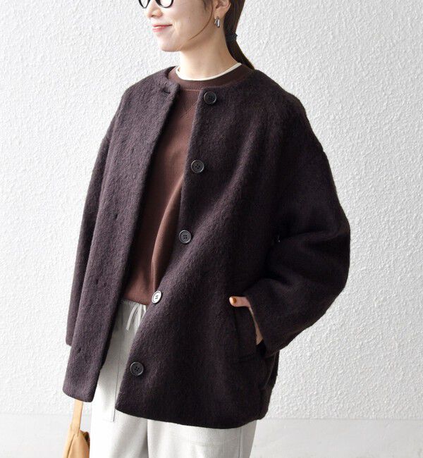 SHIPS any「《一部追加予約》SHIPS any: シャギー ノーカラー コクーン コート」|ノーカラーコート|