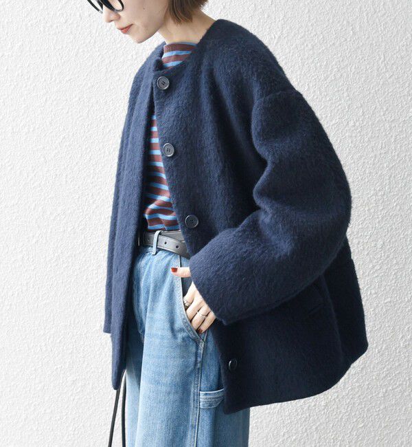 SHIPS any「《一部追加予約》SHIPS any: シャギー ノーカラー コクーン コート」|ノーカラーコート|