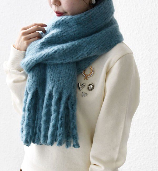 SHIPS any「SHIPS any:〈手洗い可能〉リブ ニット フリンジ マフラー」|マフラー|ブルー