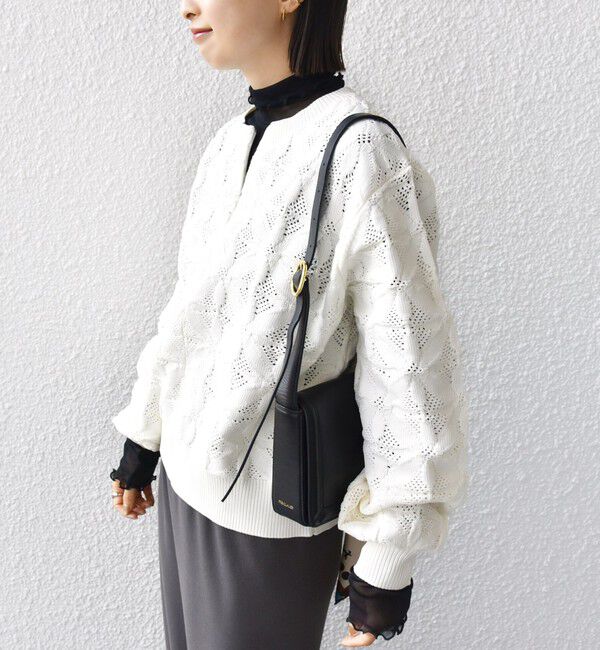 SHIPS for women「【WEB限定】〈洗濯機可能〉2WAY フラワー ジャカード ハーフ ジップ プルオーバー」|ニット・セーター|