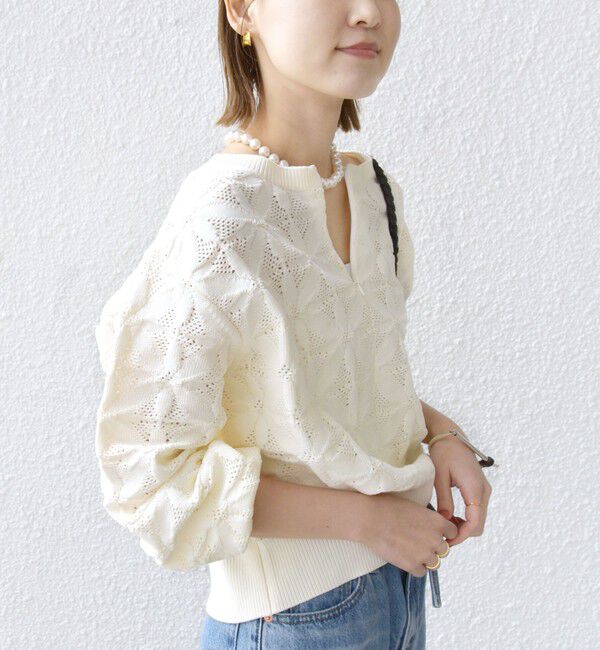 SHIPS for women「【WEB限定】〈洗濯機可能〉2WAY フラワー ジャカード ハーフ ジップ プルオーバー」|ニット・セーター|