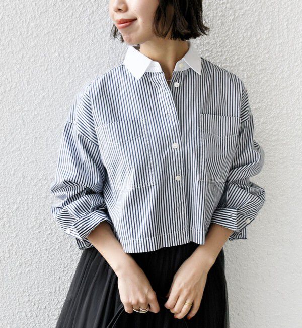 SHIPS for women「〈洗濯機可能〉ピン オックス 刺繍 クロップド シャツ」|シャツ・ブラウス|