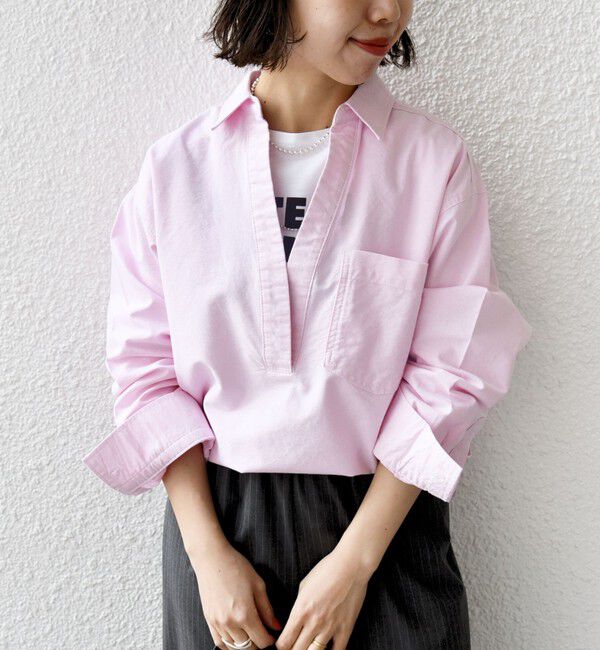 SHIPS for women「〈洗濯機可能〉ワンポイント 刺繍 スキッパー シャツ」|シャツ・ブラウス|ピンク